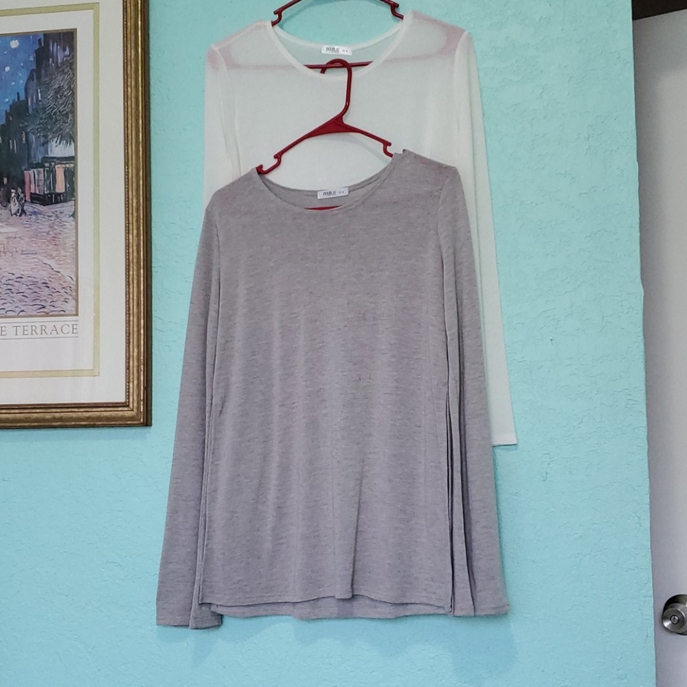 2 Doublju Long Bell Sleeve Side Slit Tops